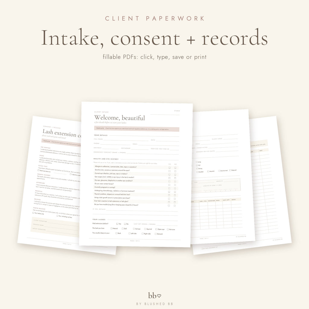 Client intake, consent form and client record log