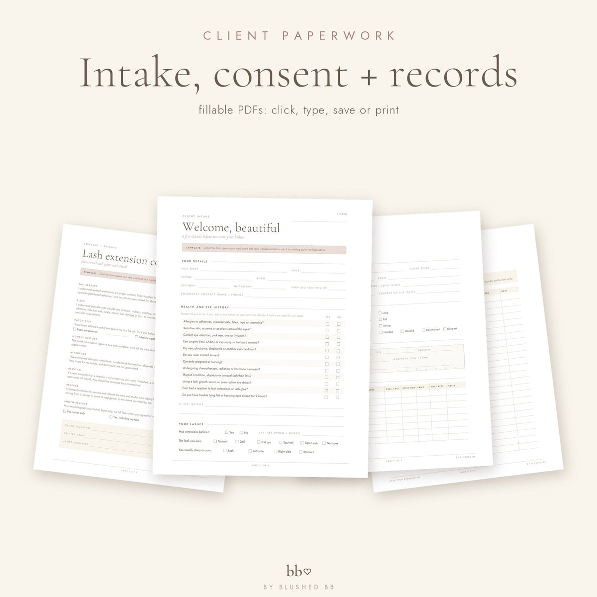 Client intake, consent form and client record log