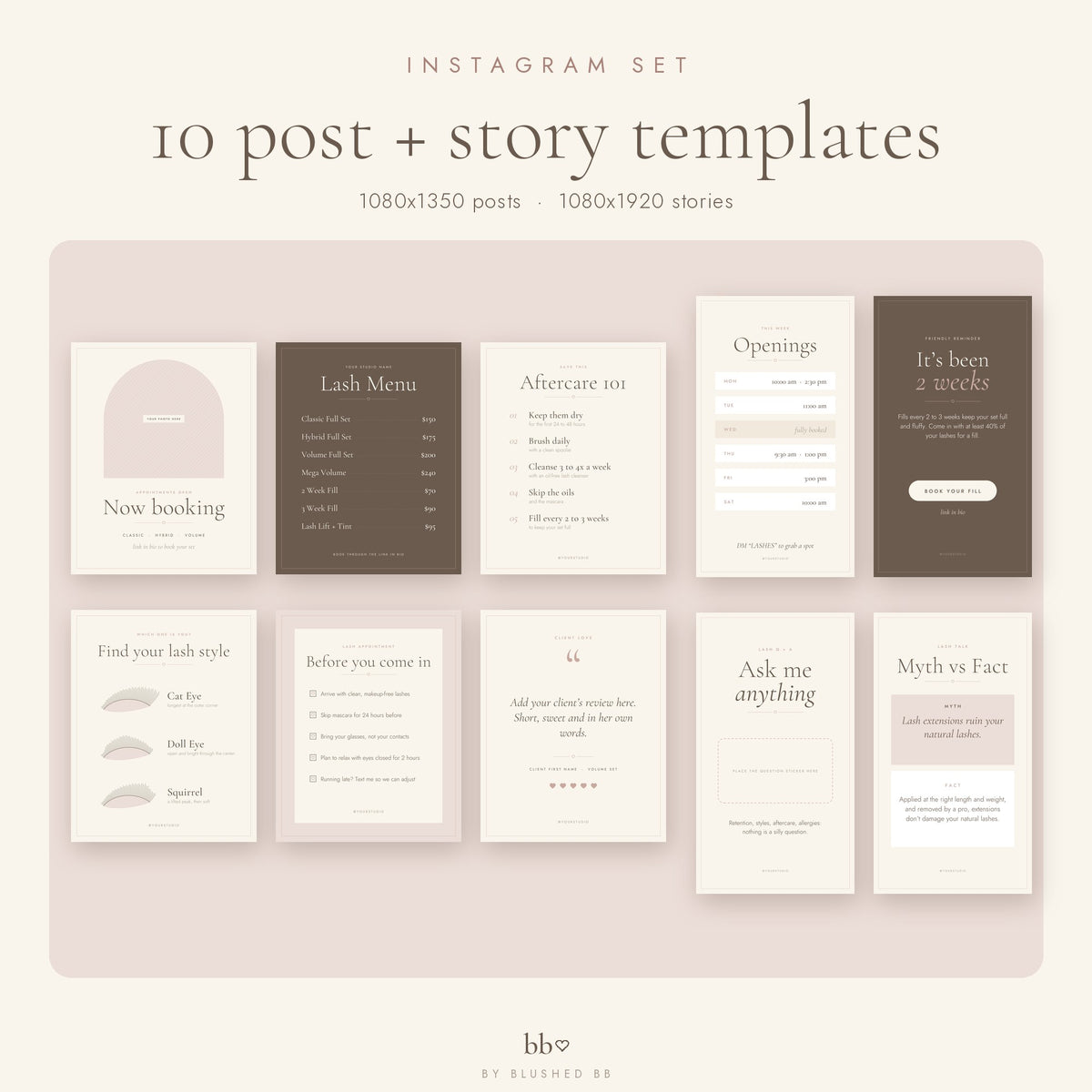 10 Instagram post and story templates for lash techs