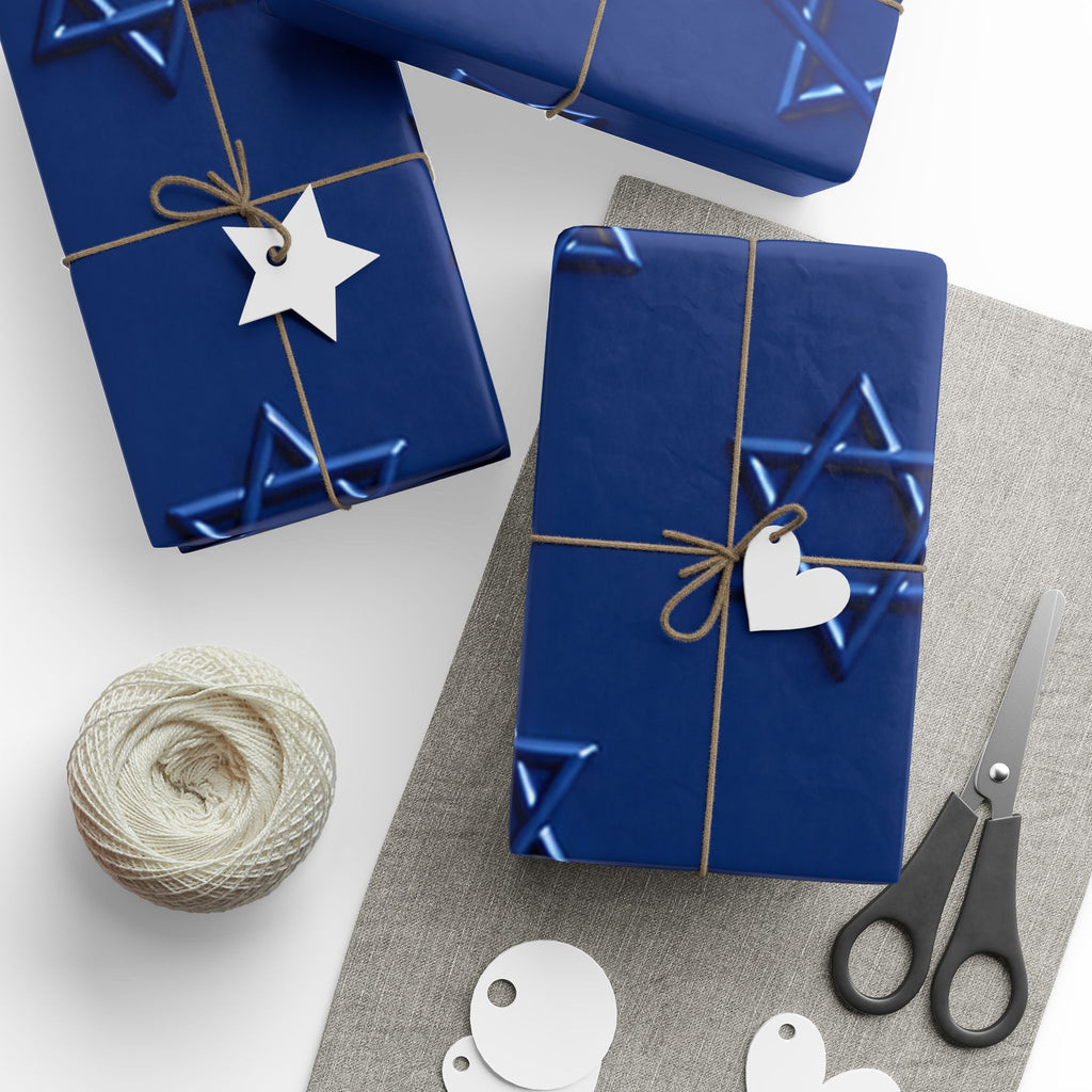 Blue Star of David Hanukkah Wrapping Paper