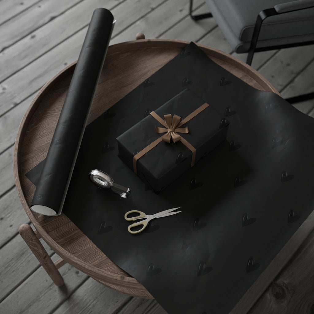 Black on Black Hearts Wrapping Paper