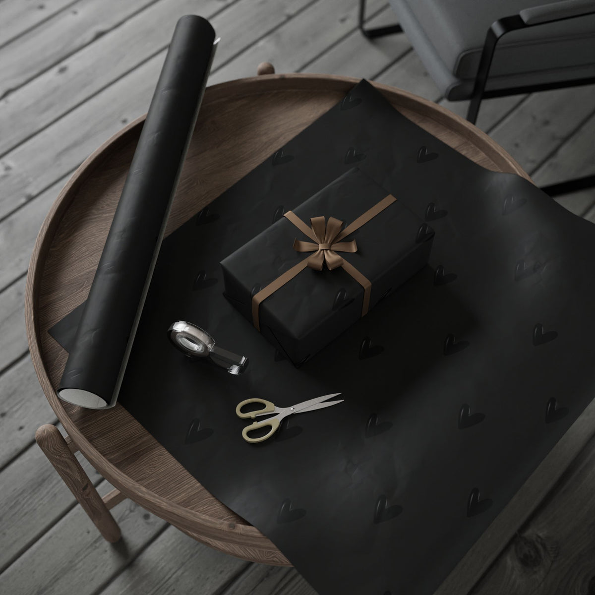 Black on Black Hearts Wrapping Paper