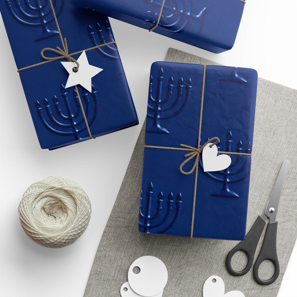 Blue Menorah Hanukkah Wrapping Paper