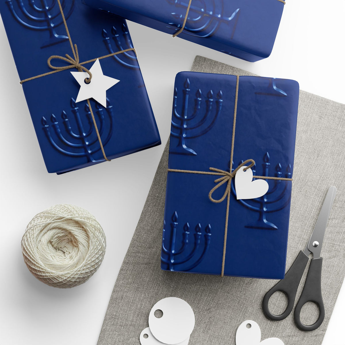 Blue Menorah Hanukkah Wrapping Paper