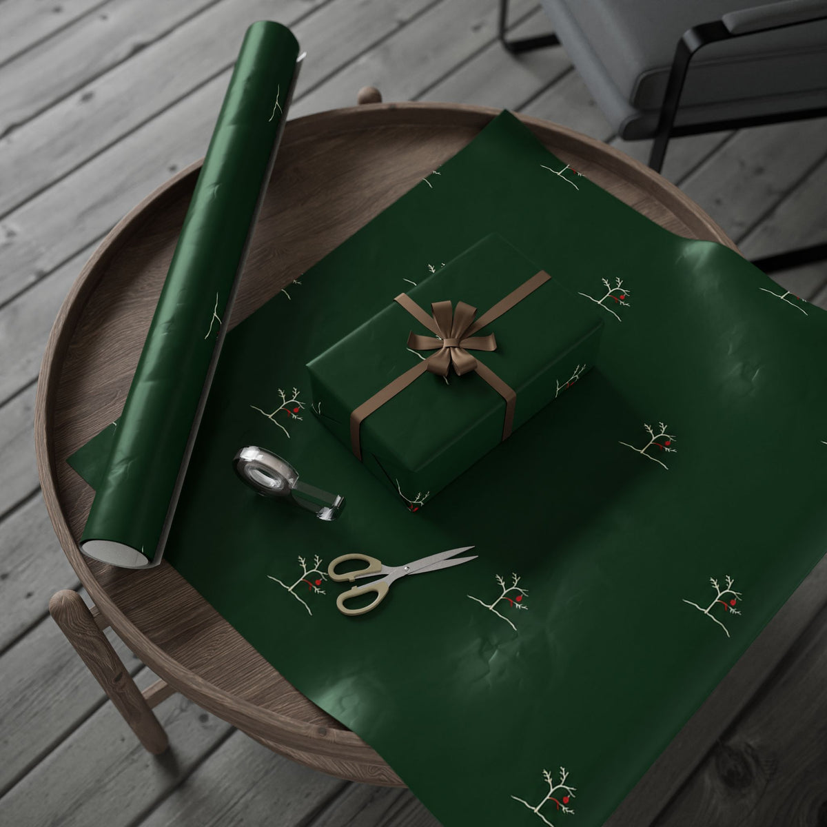 Forest Green Minimal Tree Wrapping Paper
