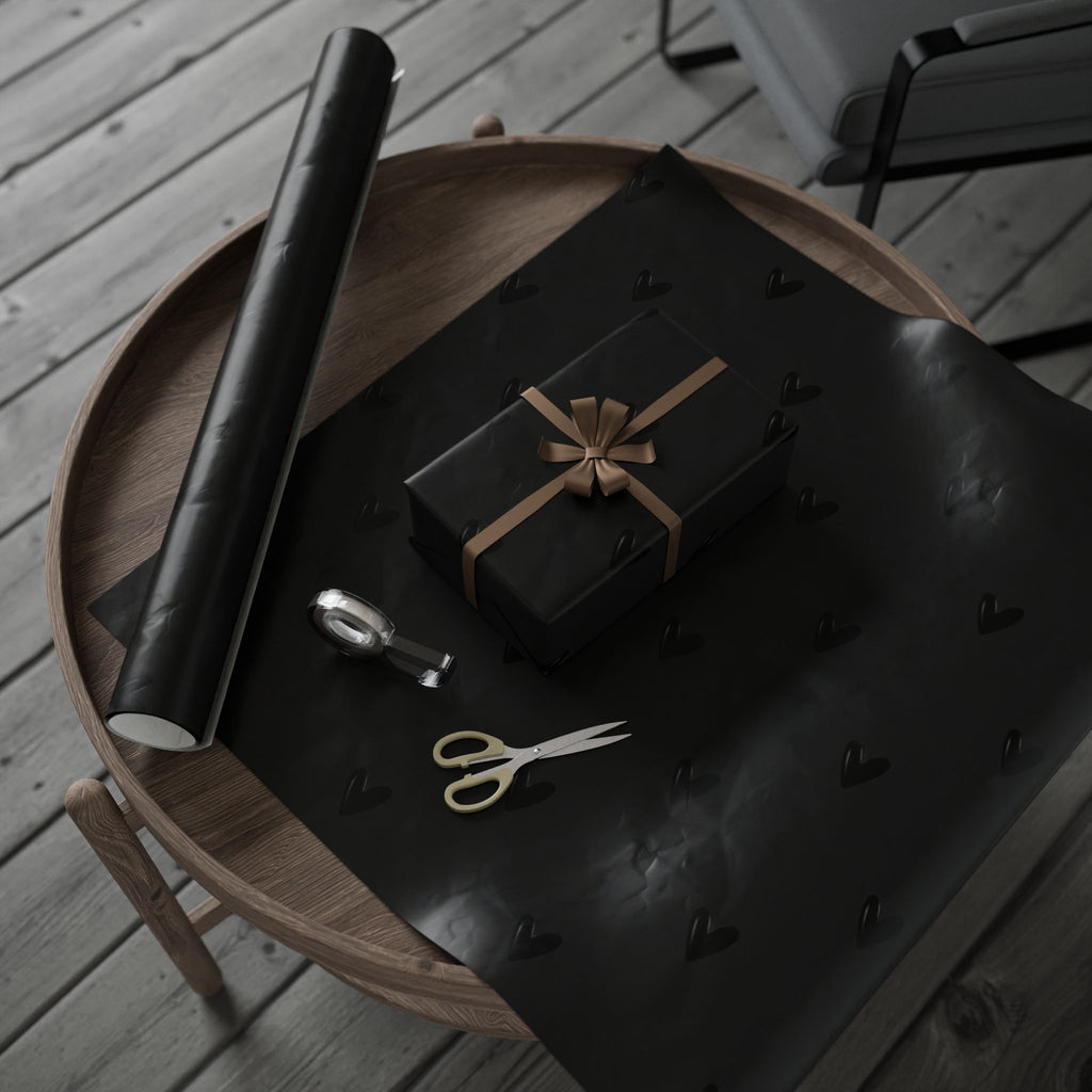 Black on Black Hearts Wrapping Paper