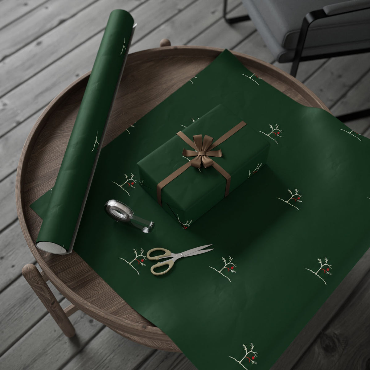 Forest Green Minimal Tree Wrapping Paper