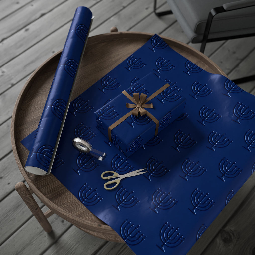 Blue Menorah Hanukkah Wrapping Paper