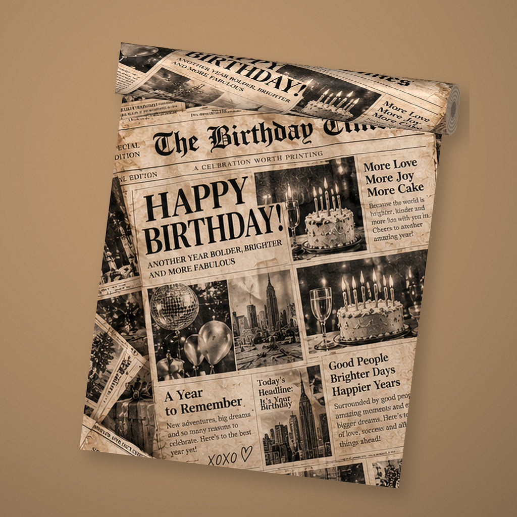The Birthday Times newspaper wrapping paper by The Paper Edit