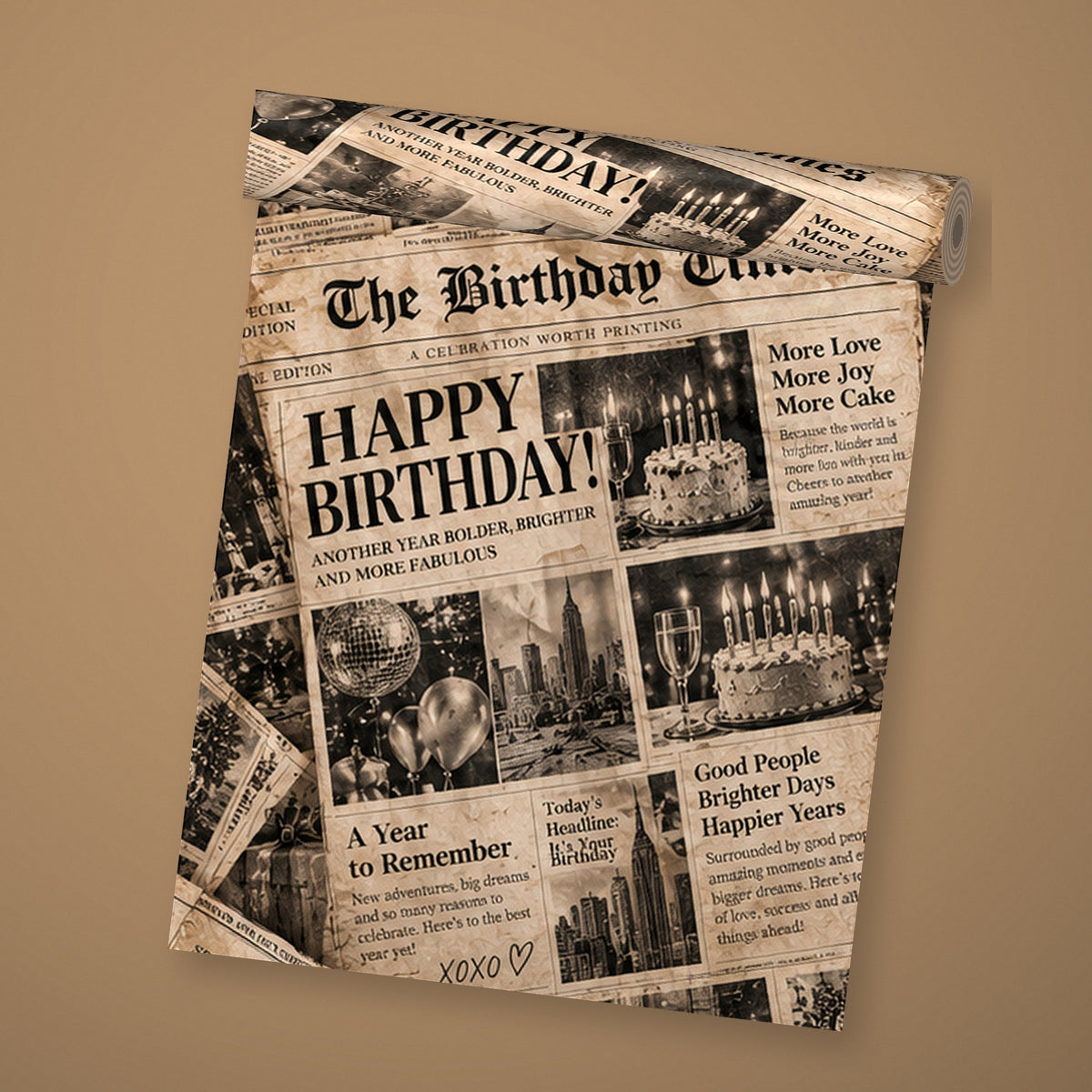 The Birthday Times newspaper wrapping paper by The Paper Edit