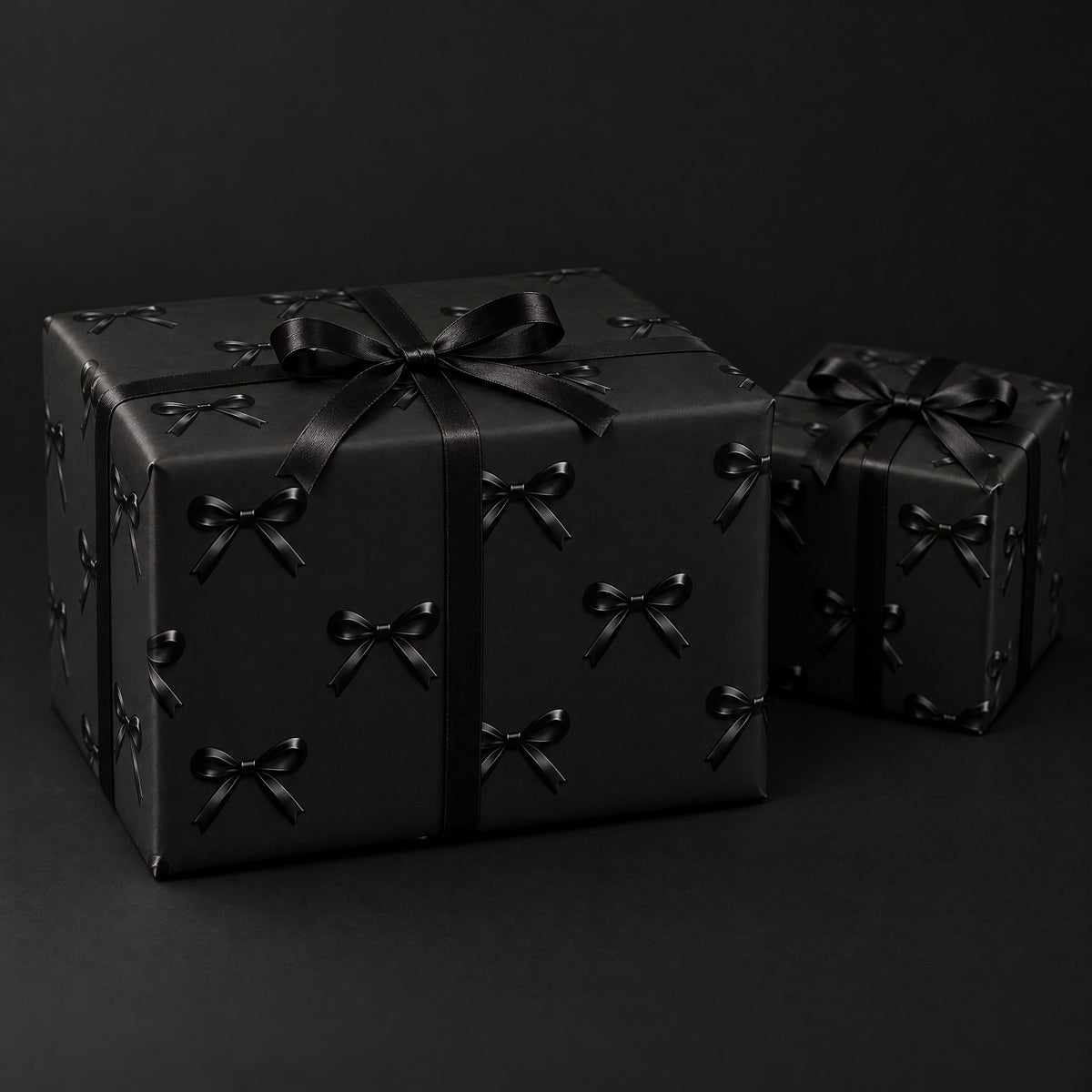 Black Bows Holiday Wrapping Paper by The Paper Edit, wrapped gift boxes