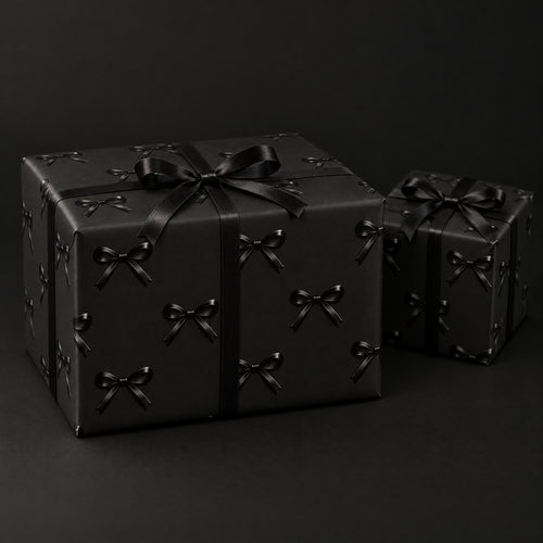 Black Bows Holiday Wrapping Paper by The Paper Edit, wrapped gift boxes