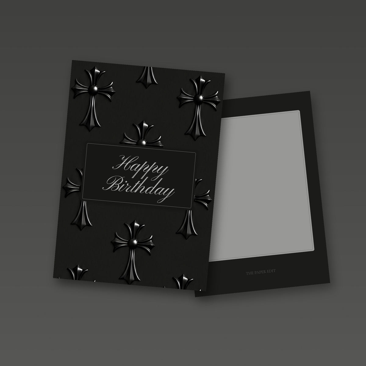 Black Gothic Cross Happy Birthday Card by The Paper Edit