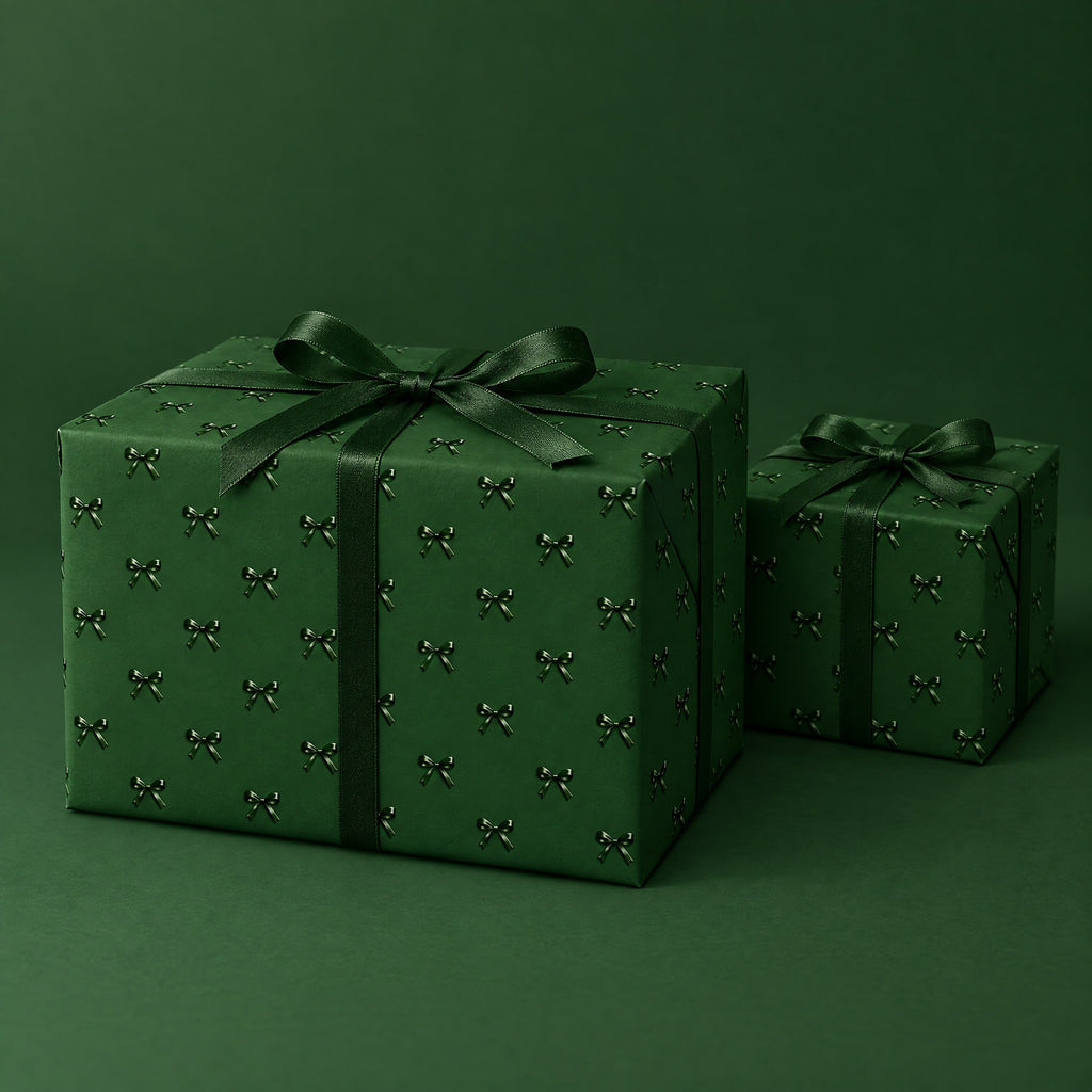 Green Bows Holiday Wrapping Paper by The Paper Edit, wrapped gift boxes
