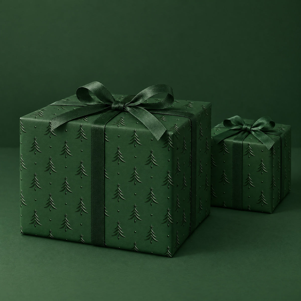 Green Embossed Trees Holiday Wrapping Paper by The Paper Edit, wrapped gift boxes