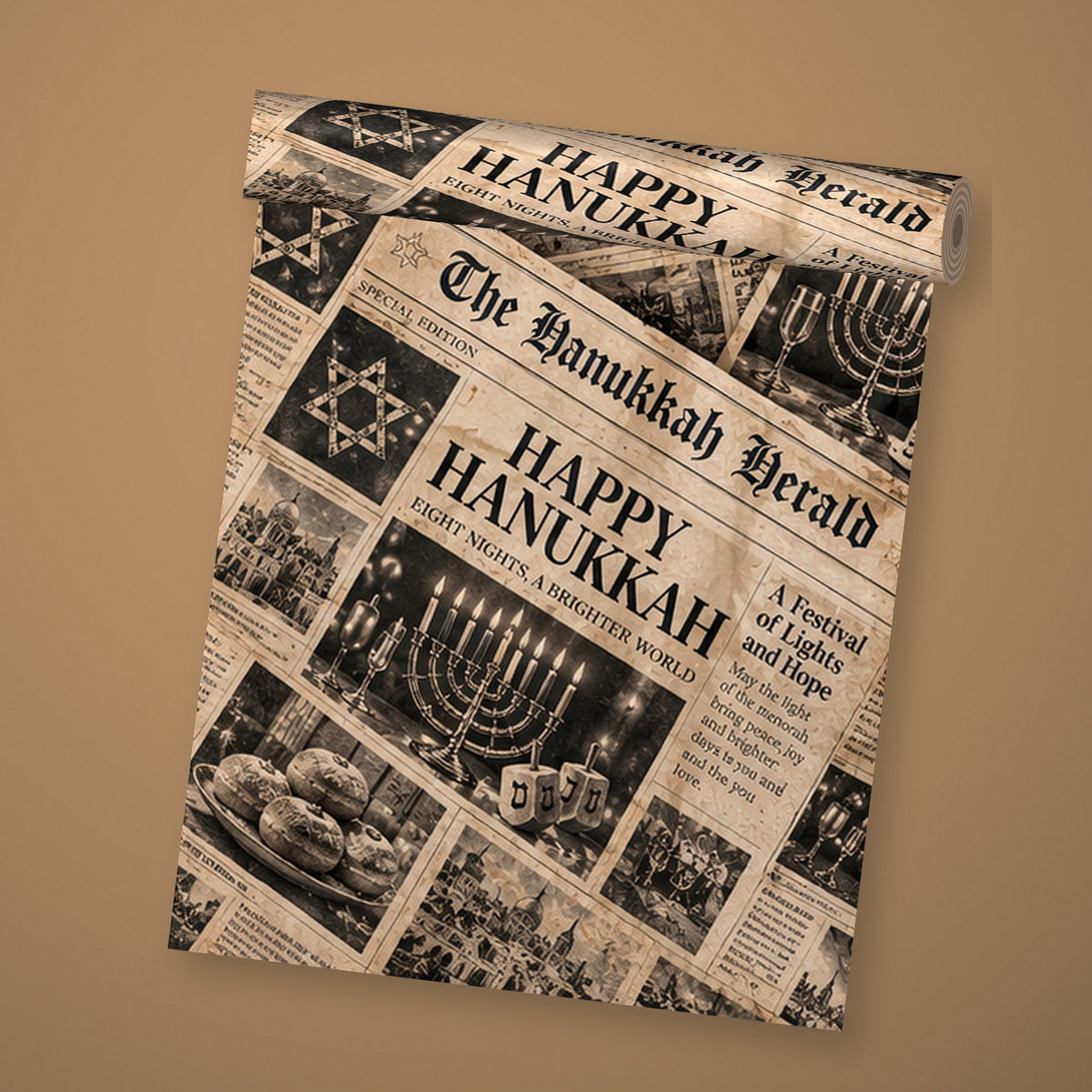 The Hanukkah Herald newspaper wrapping paper by The Paper Edit