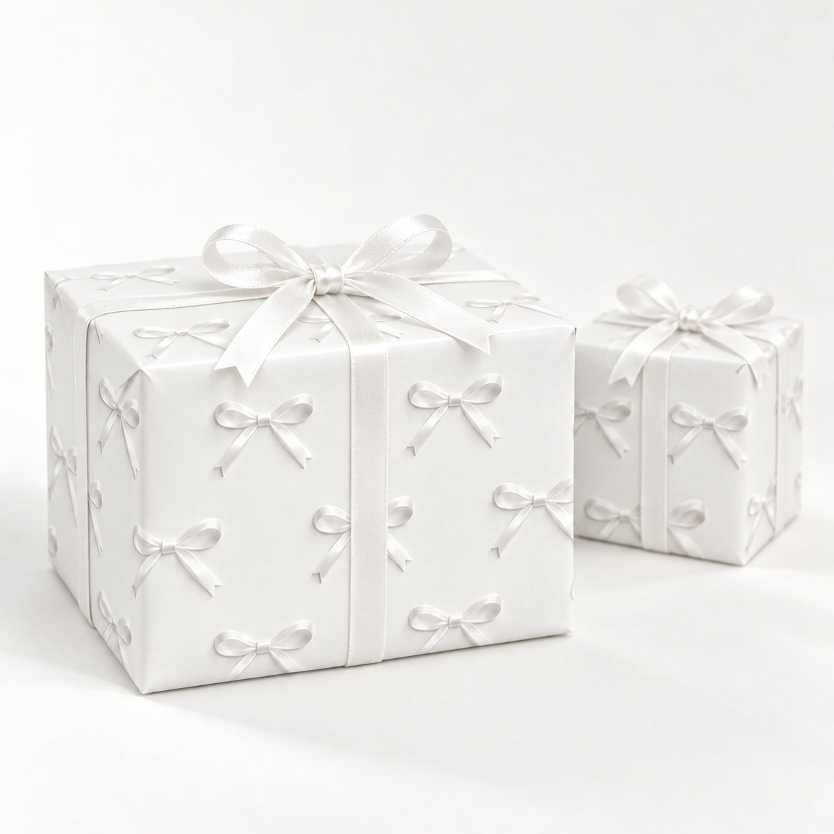 White Bows Holiday Wrapping Paper by The Paper Edit, wrapped gift boxes