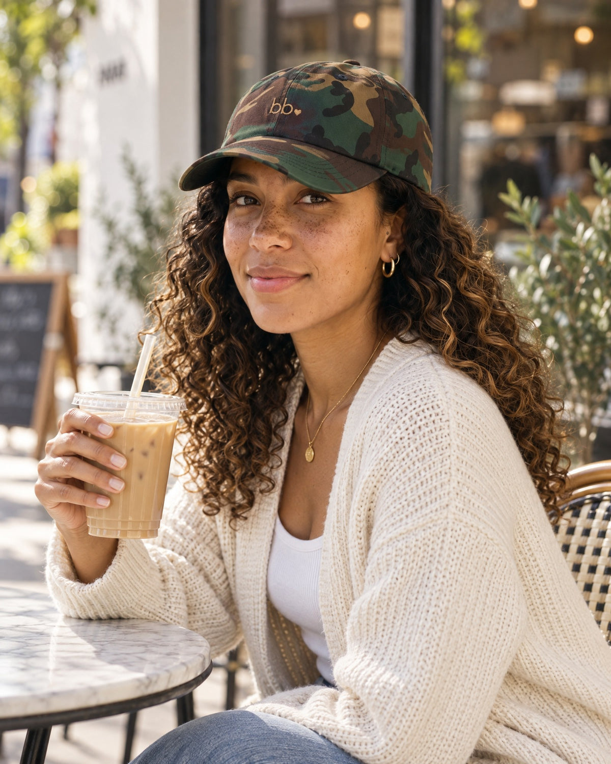 bb♡ Dad Hat – Camo worn by model