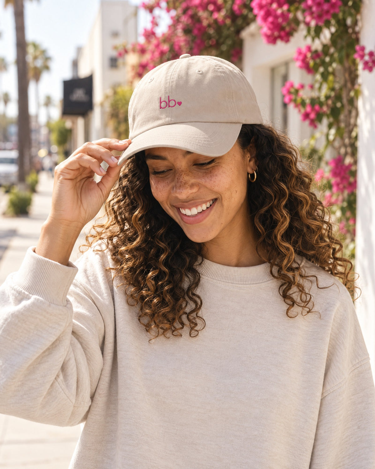 bb♡ Dad Hat – Stone worn by model