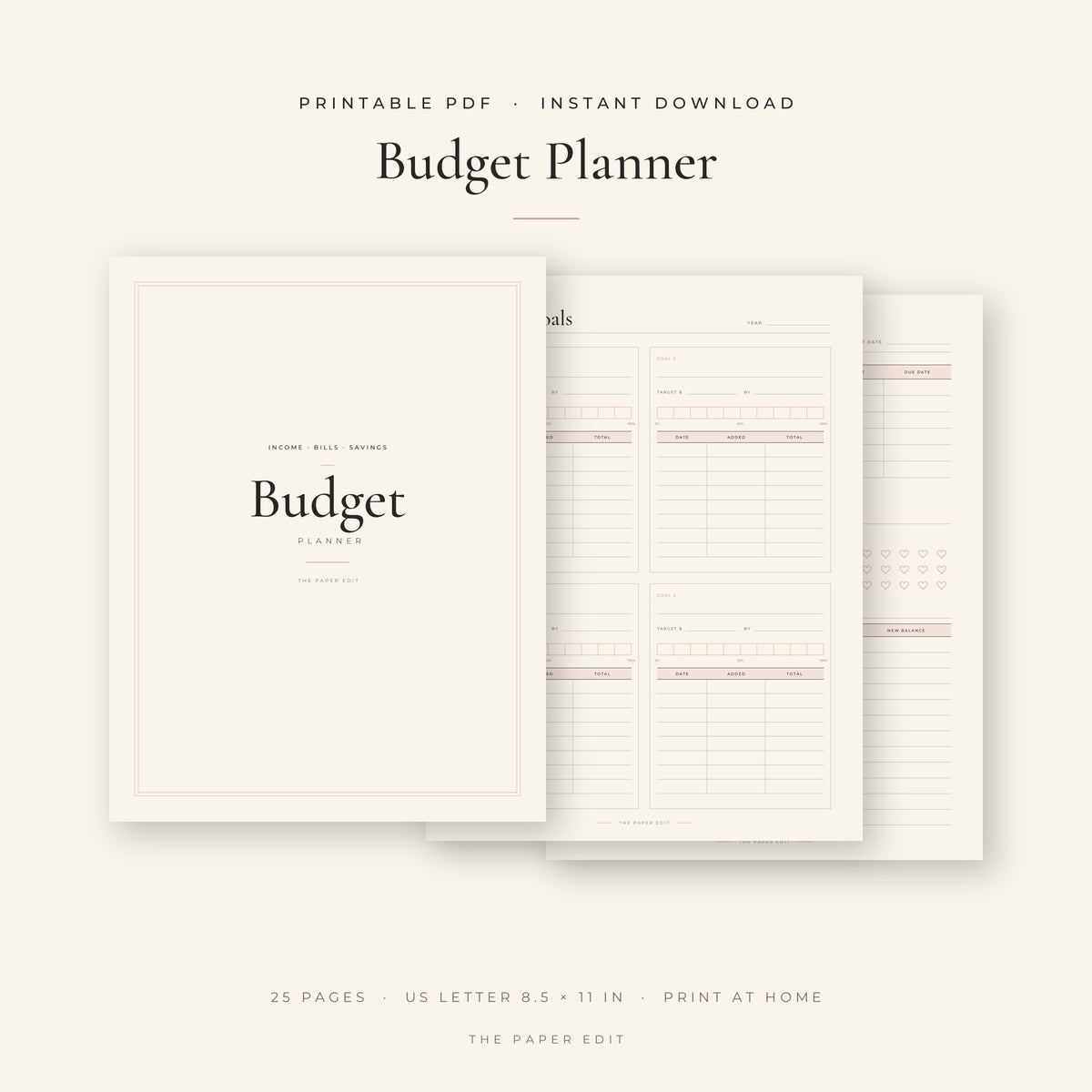 Budget Planner — Printable PDF (Instant Download), printable PDF by The Paper Edit