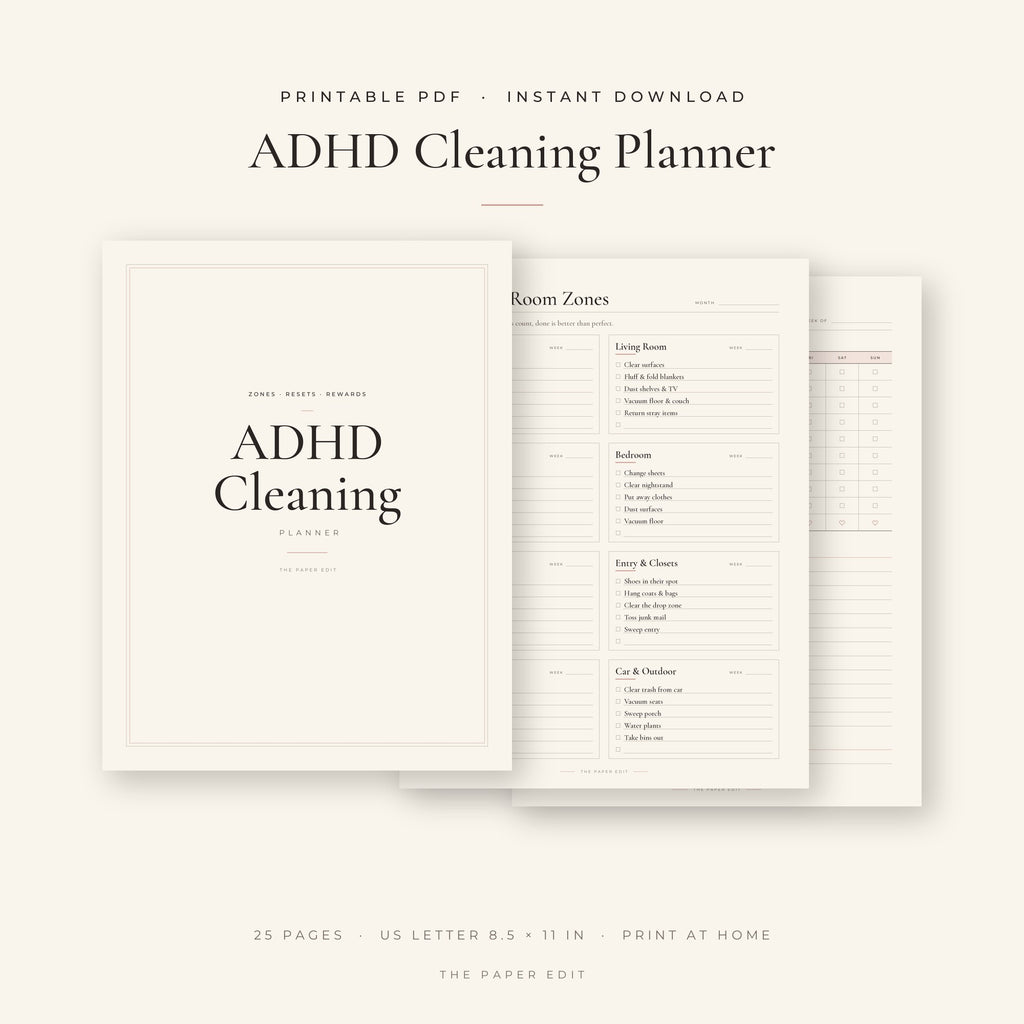 ADHD Cleaning Planner — Printable PDF (Instant Download), printable PDF by The Paper Edit