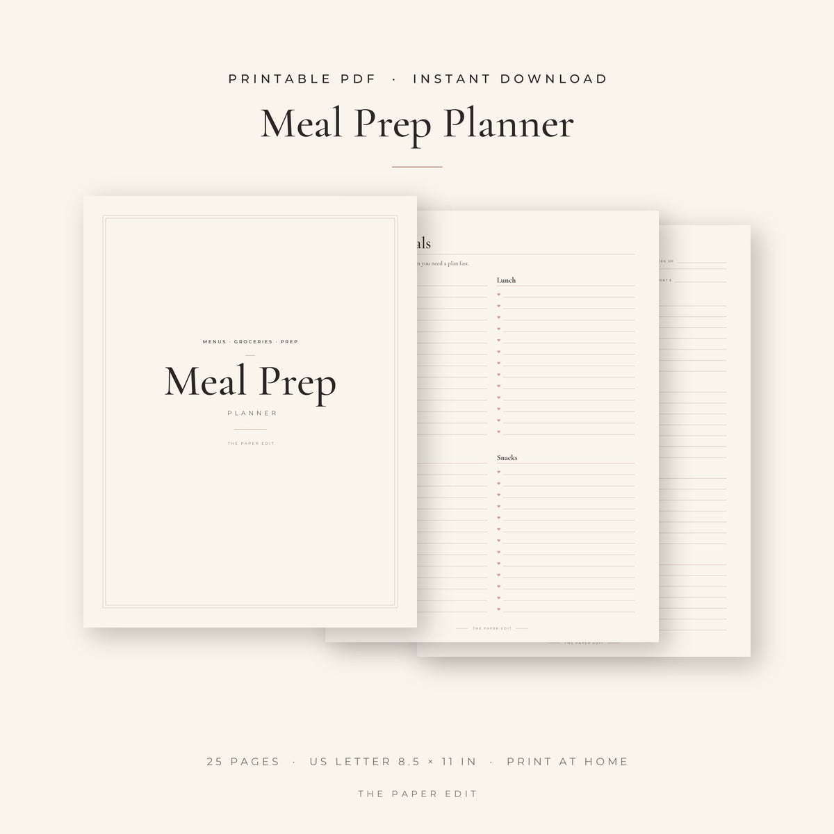Meal Prep Planner — Printable PDF (Instant Download), printable PDF by The Paper Edit