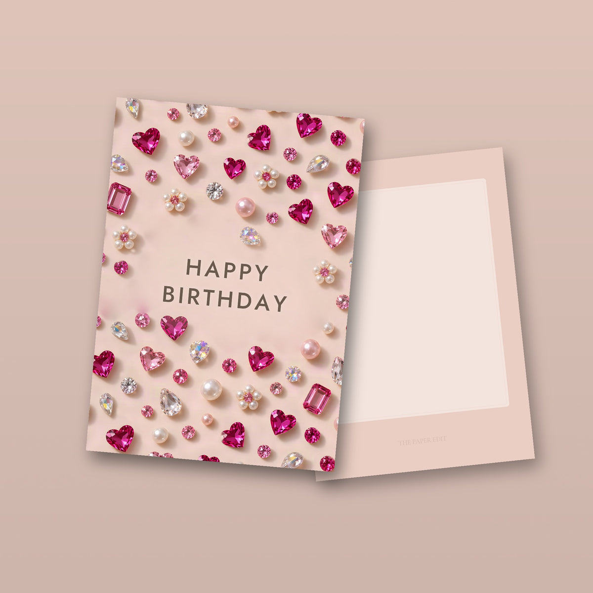 Pink Gems Happy Birthday Card (front and back)