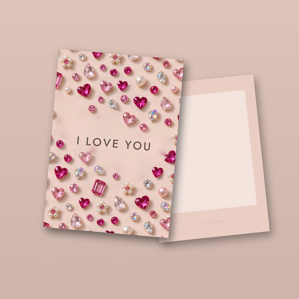 Pink Gems I Love You Card (front and back)