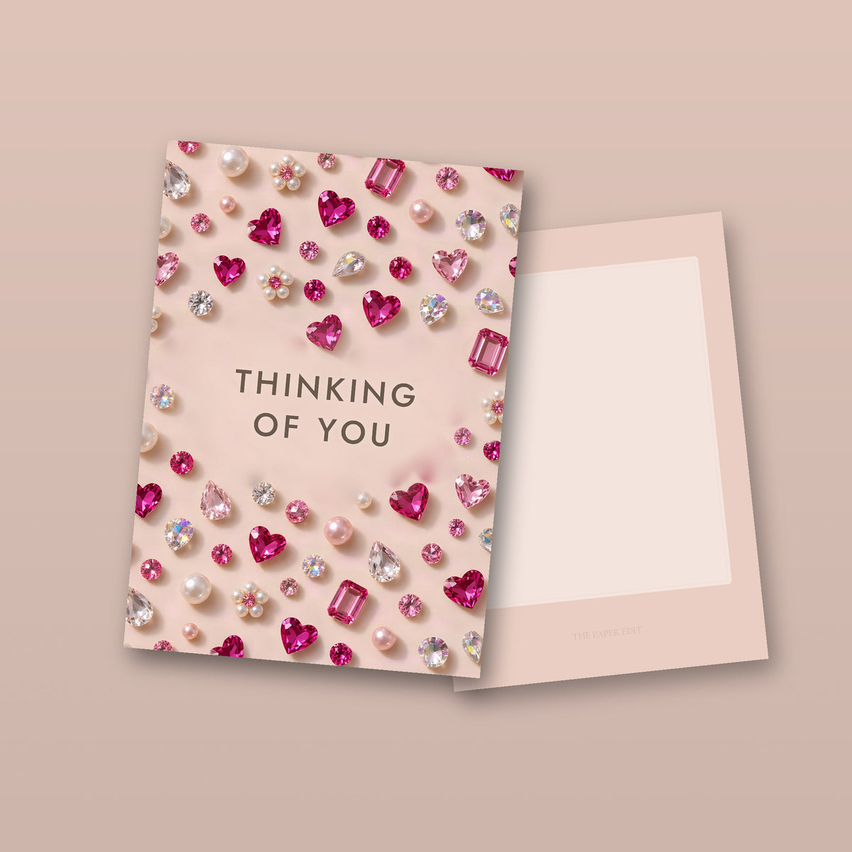 Pink Gems Thinking Of You Card (front and back)