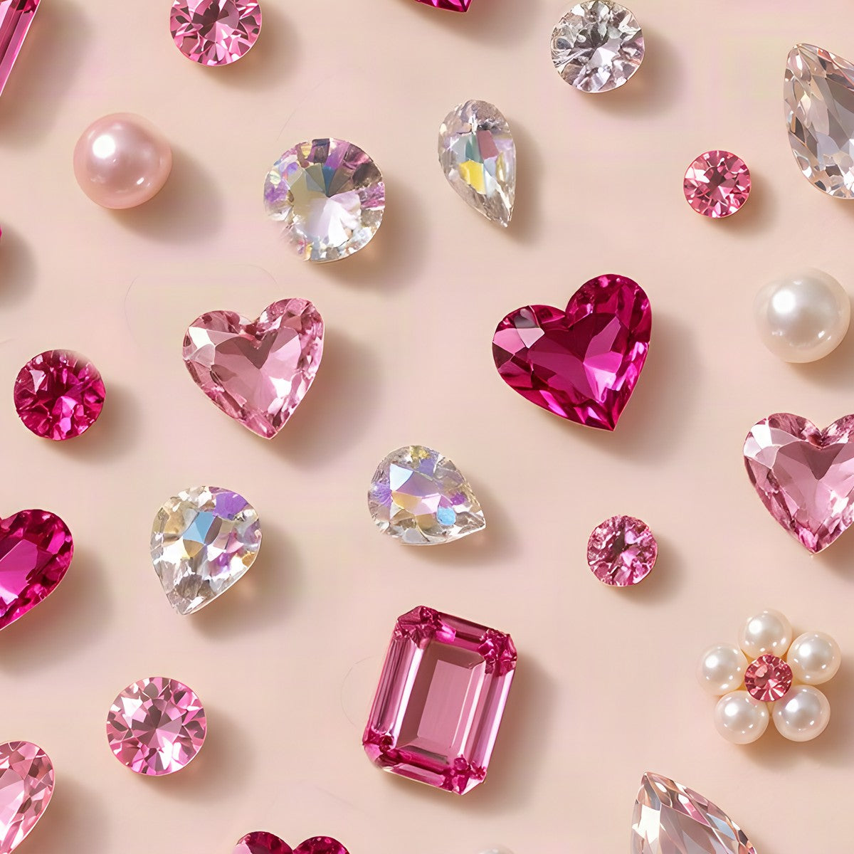 Pink Gems & Pearls Wrapping Paper close-up of rhinestones and pearls