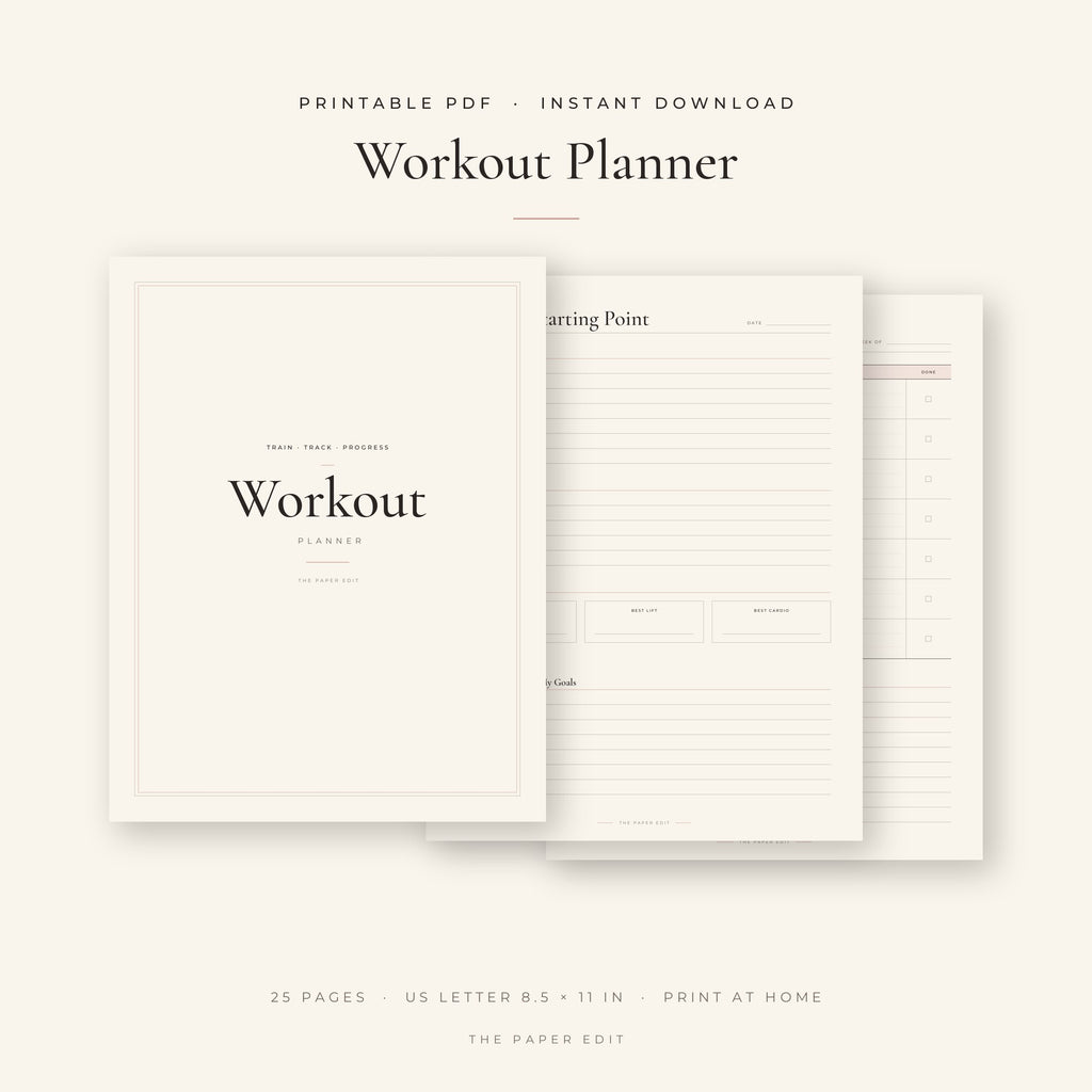 Workout Planner — Printable PDF (Instant Download), printable PDF by The Paper Edit